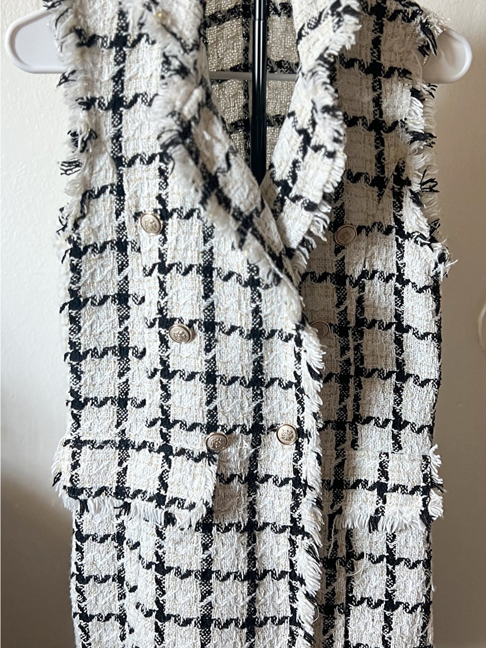 SHEIN Black & White Tweed Sleeveless Double-Breasted Vest